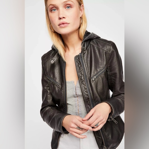 Free People We The Free Monroe Black Vegan Leather Biker Jacket Women’s Large - Picture 3 of 16